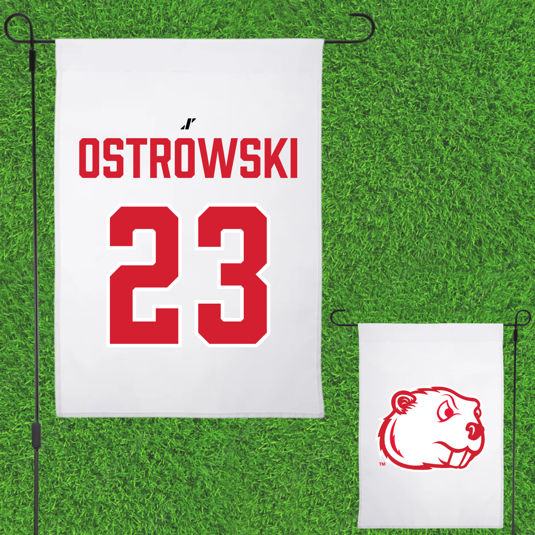 Minot State University Soccer White Garden Flag - #23 Morgan Ostrowski