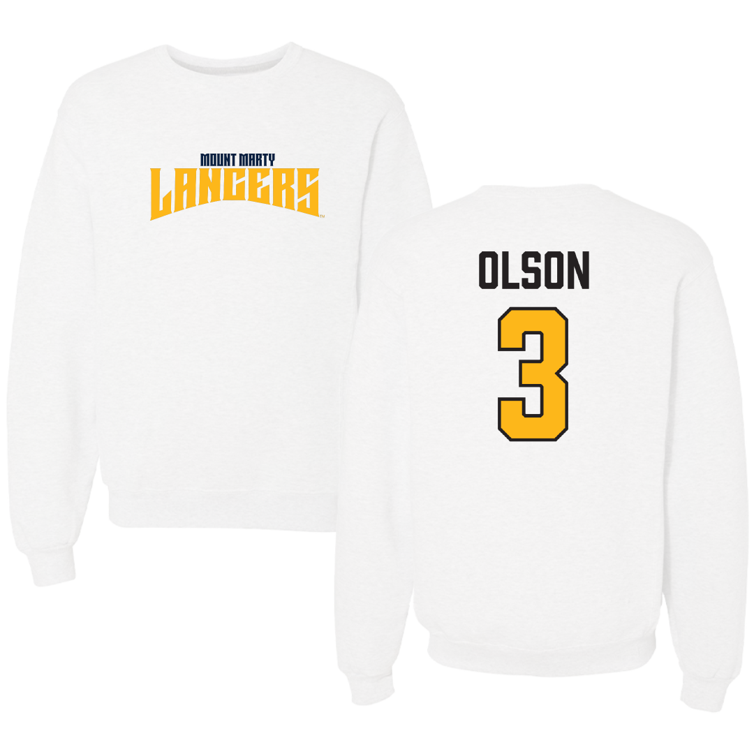 Mount Marty University Basketball White Classic Crewneck - #3 Eli Olson
