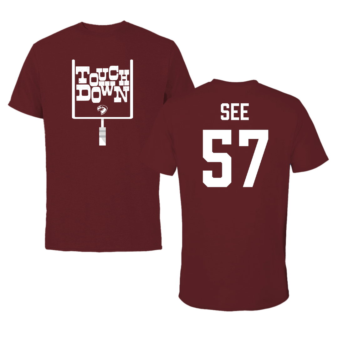 Fairmont State University Football Maroon Touchdown Performance Tee - #57 Brody See