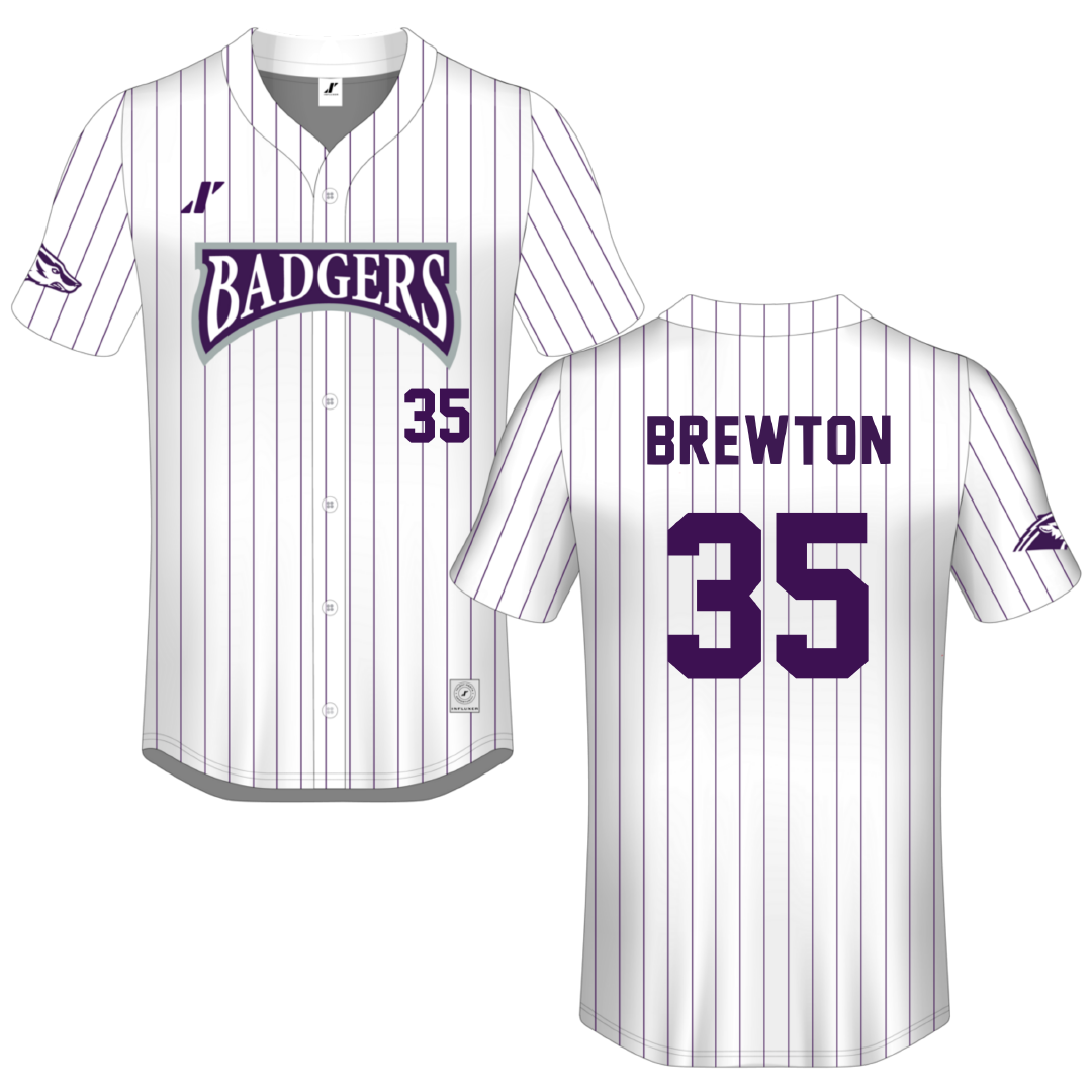Spring Hill College White Pinstripe Button-Down Jersey - #35 Morgen Brewton
