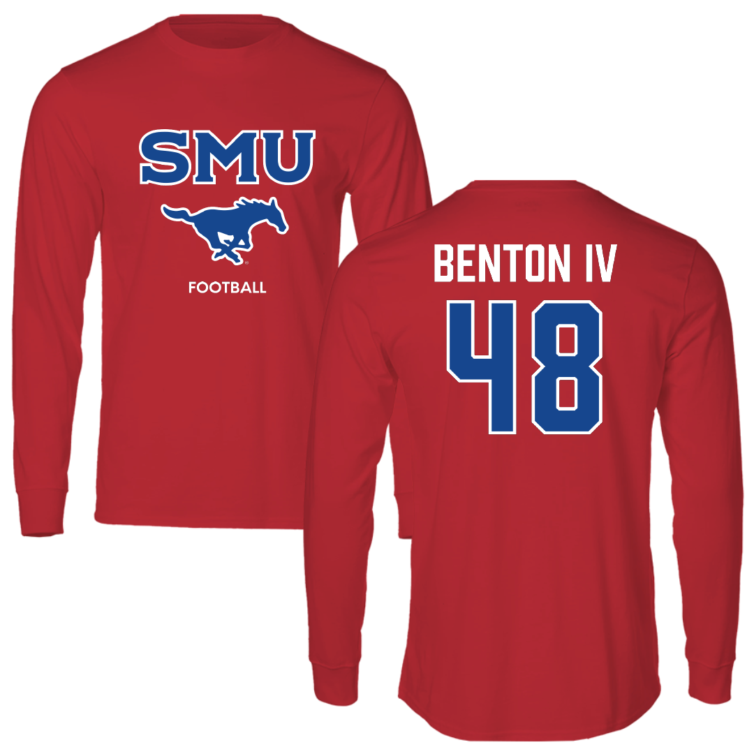 Southern Methodist University Football Red Long Sleeve - #48 Will Benton IV