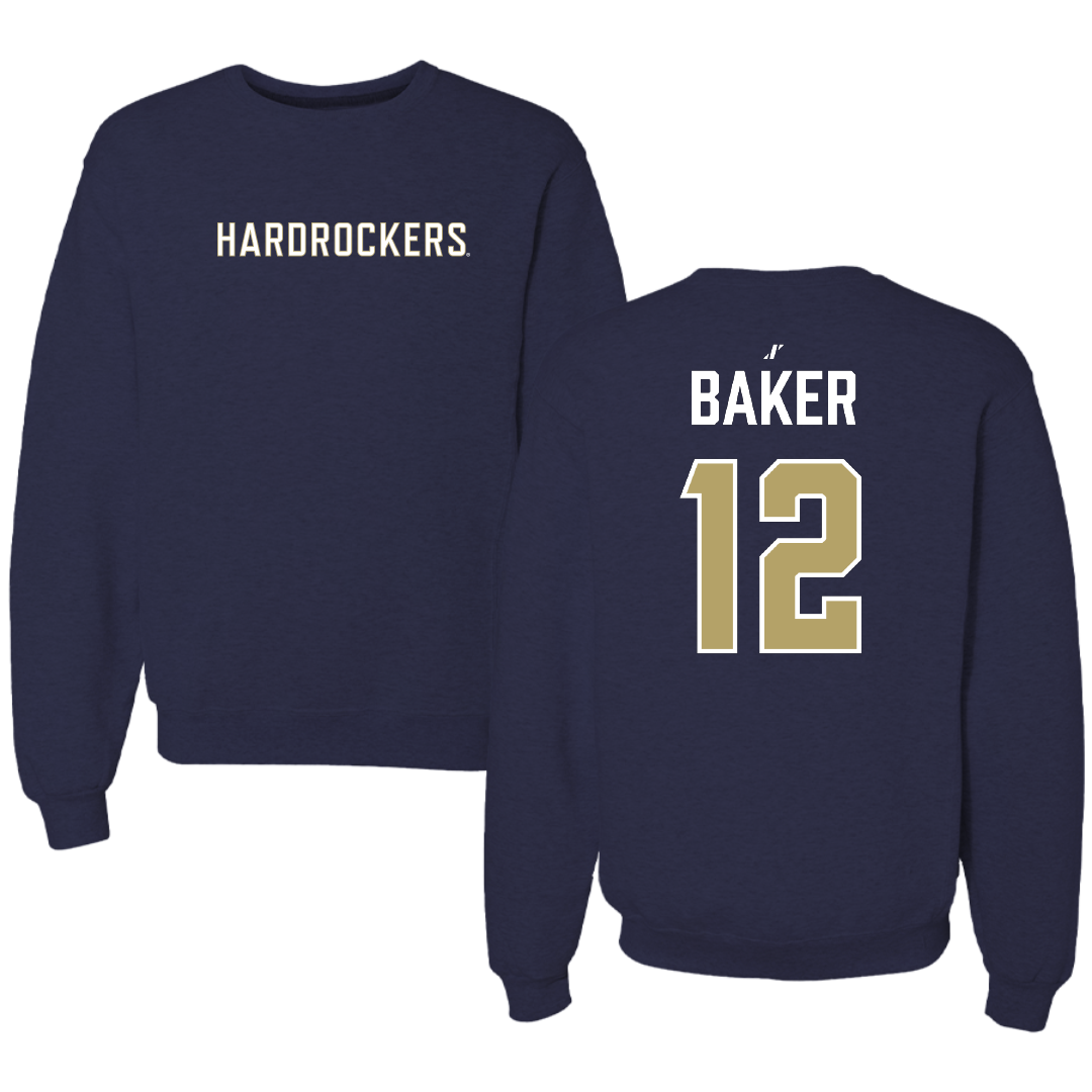 South Dakota Mines Football Navy Wordmark Crewneck - #12 Gage Baker