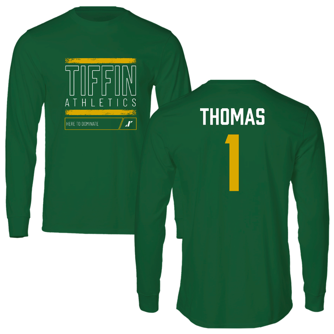 Tiffin University Basketball (M) Green Dominate Performance Long Sleeve - #1 Brandon Thomas