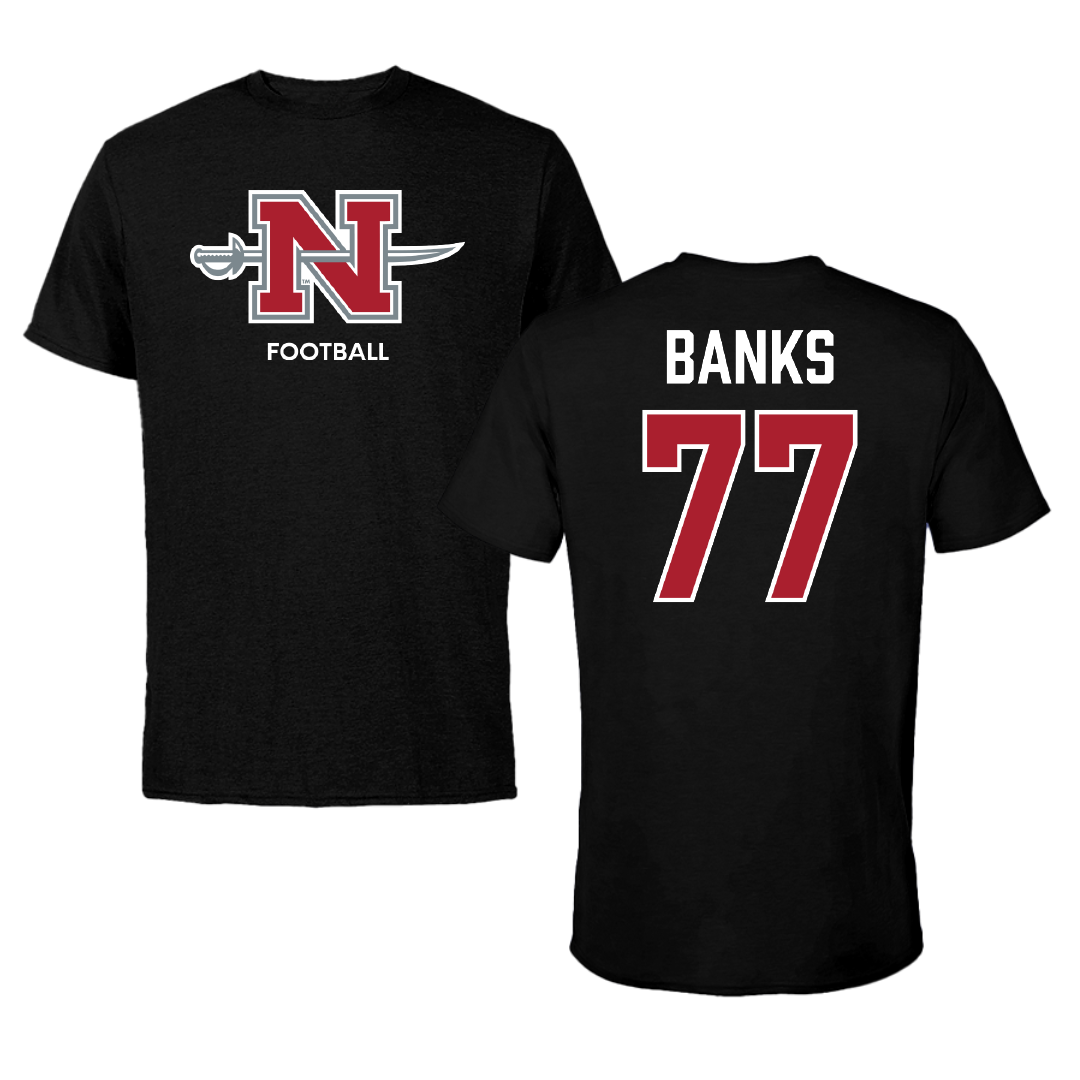Nicholls State University Football Black Mascot Tee - #77 Cam Banks