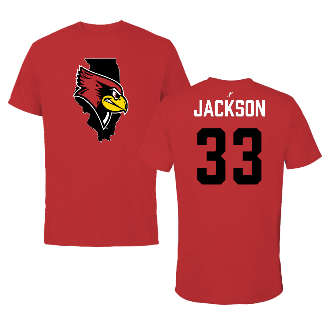 Illinois State University Football Red State Performance Tee - #33 Javien Jackson
