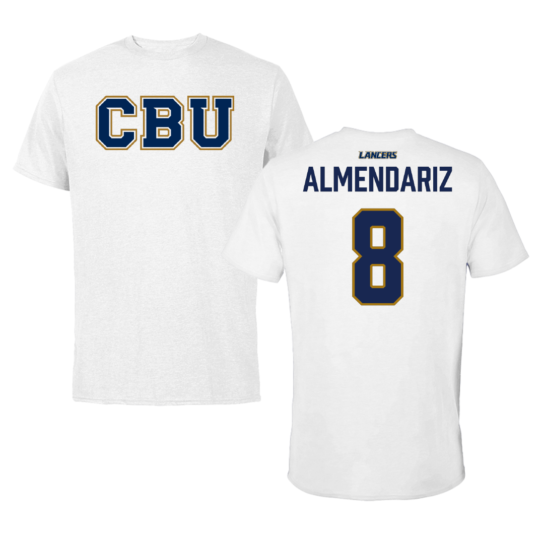 California Baptist University Water Polo White Performance Tee - #8 Julia Almendariz