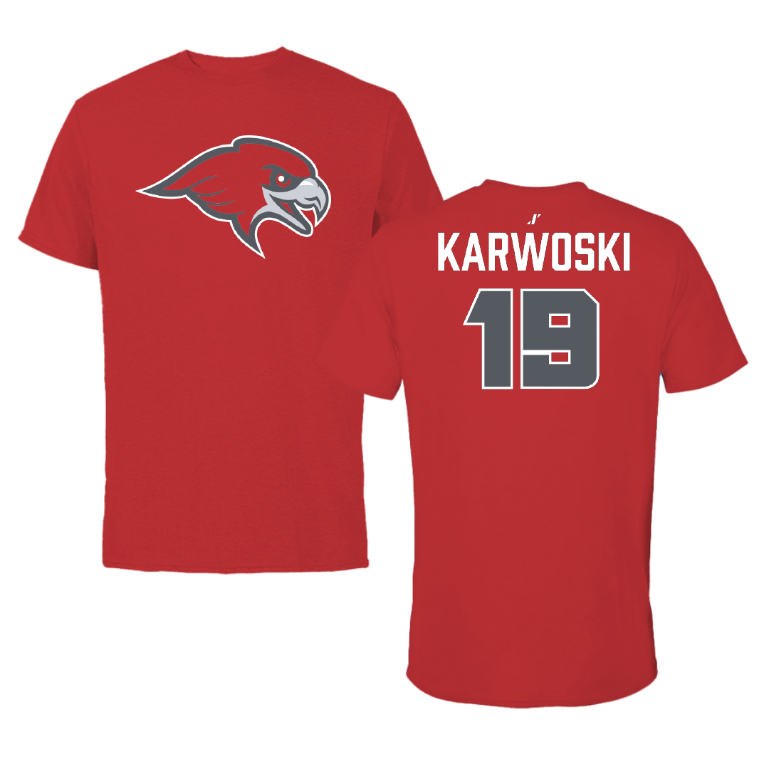Montclair State University Football Red Performance Tee - #19 Aden Karwoski
