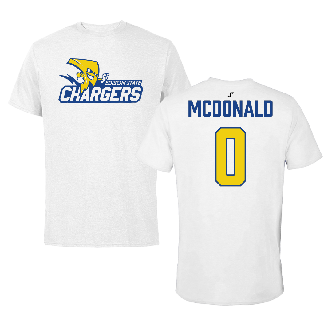 Edison State Community College Basketball White Performance Tee - #0 Daviyon Mcdonald