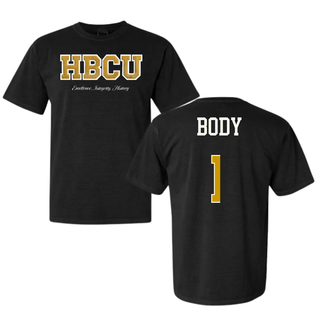 Alabama State University Football Black HBCU Varsity Comfort Colors Tee - #1 Andrew Body