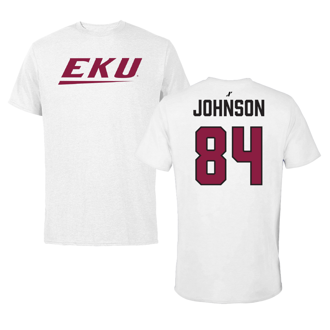 Eastern Kentucky University Football White Tee - #84 AJ Johnson