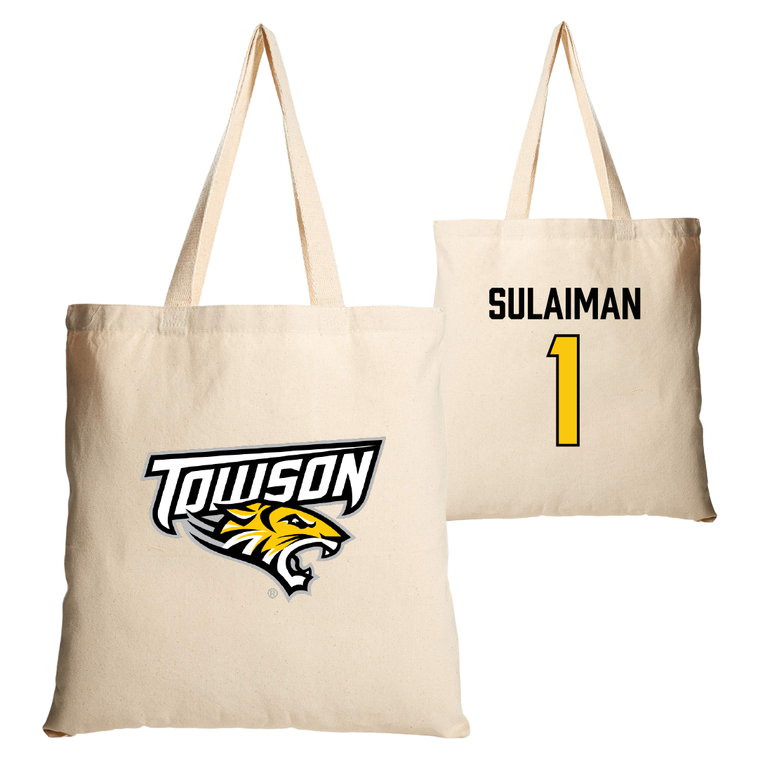 Towson University Basketball Tan Canvas Tote Bag - #1 Tomiwa Sulaiman