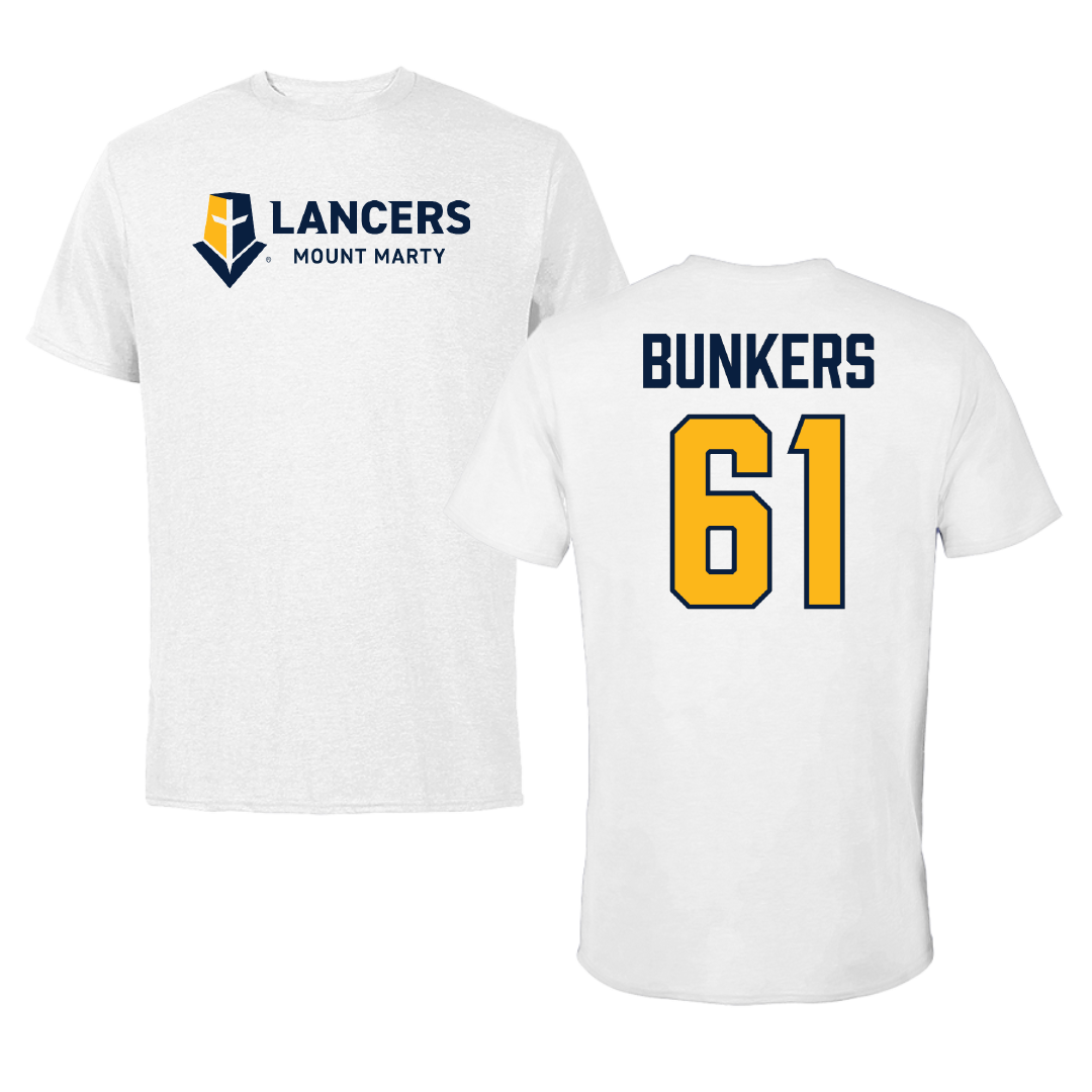 Mount Marty University Football White Tee - #61 Nick Bunkers