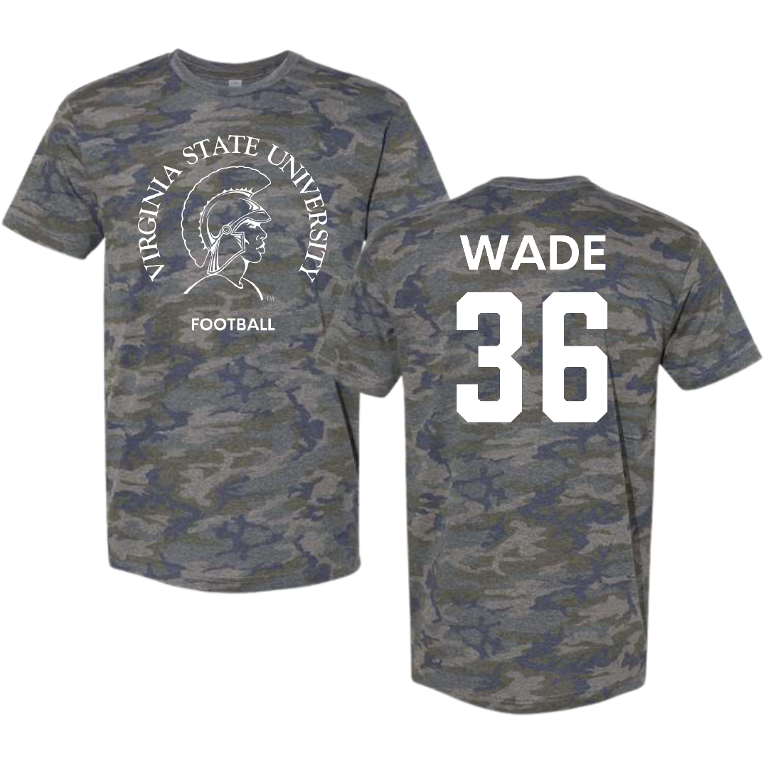 Virginia State University Football Vintage Camo Tee - #36 Devonte Wade
