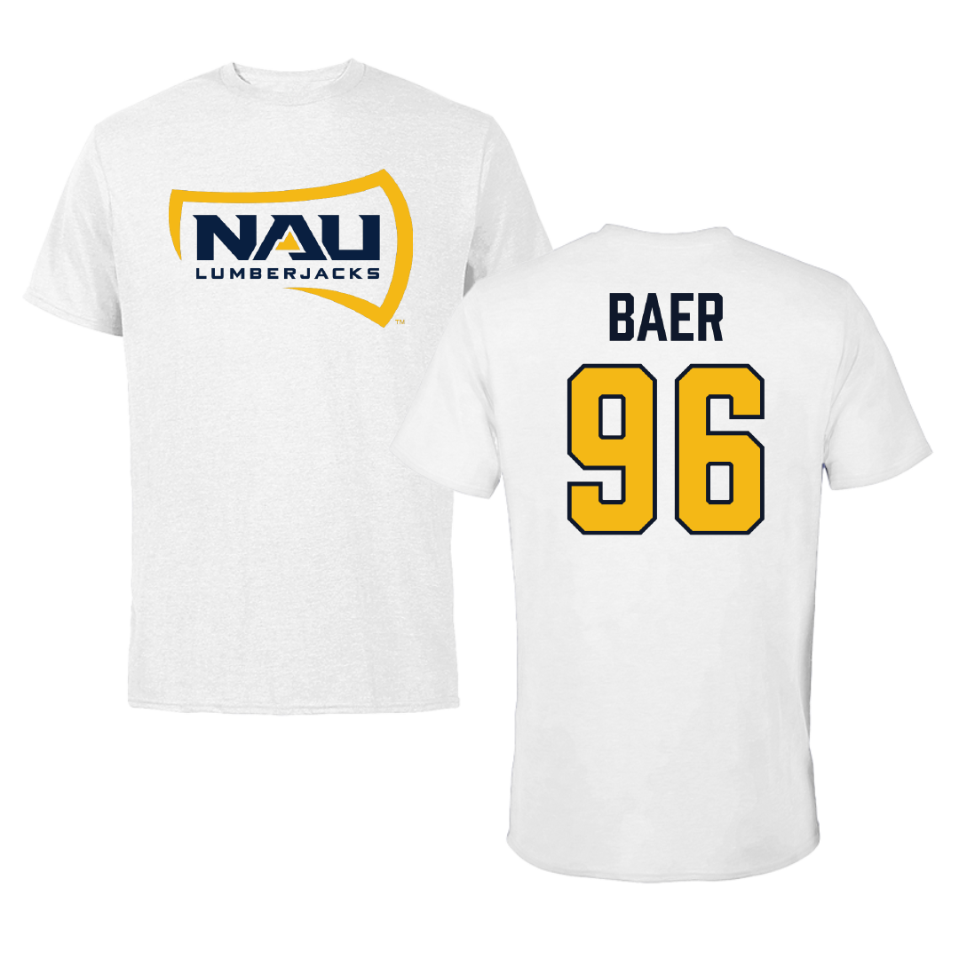 Northern Arizona University Football White Performance Tee - #96 Jayden Baer