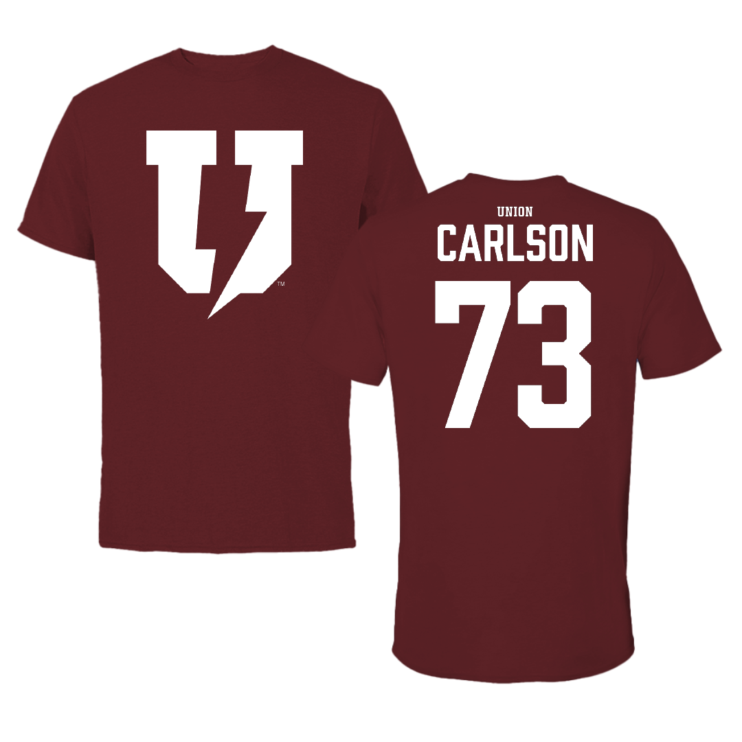 Union College Football Maroon Tee - #73 Harrison Carlson