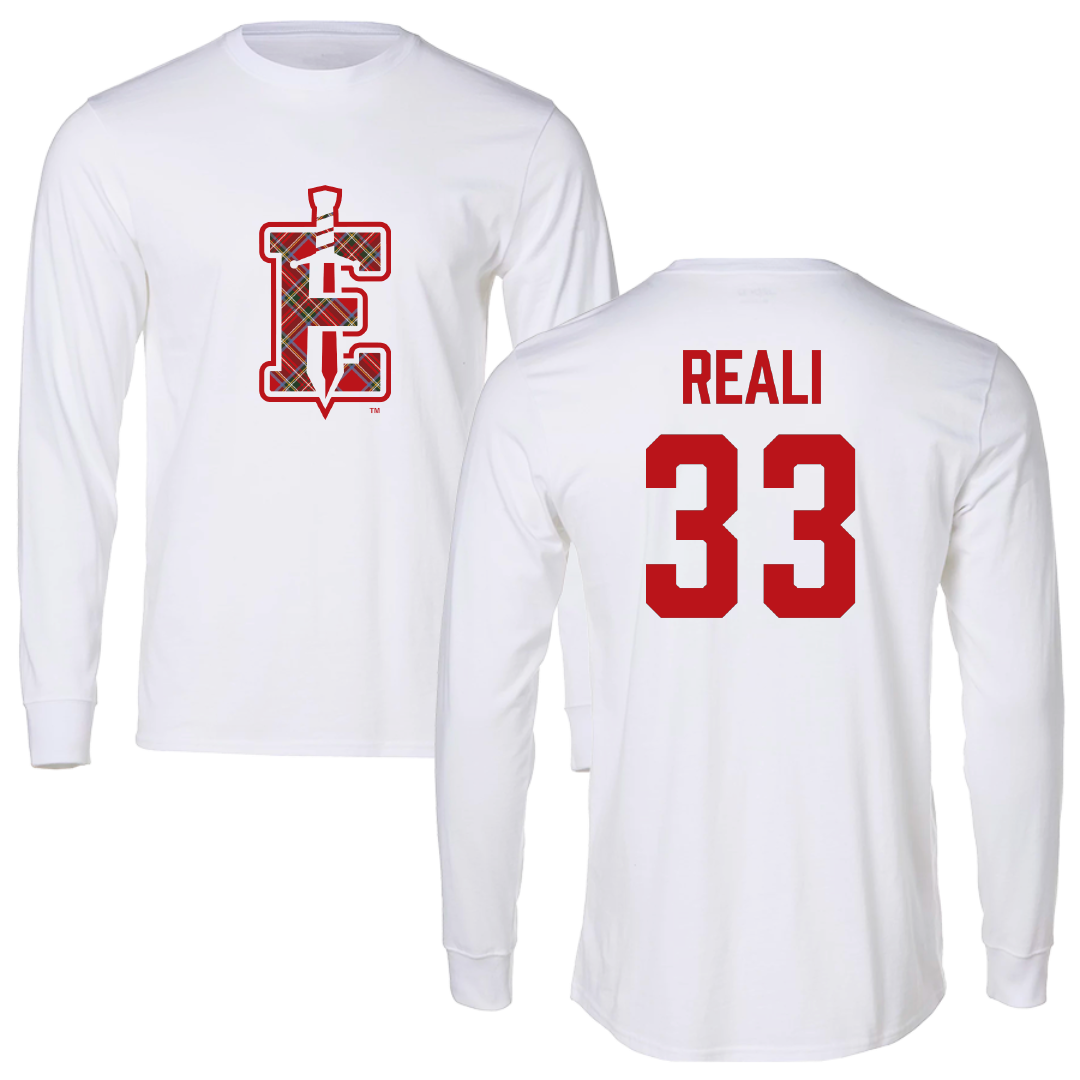PennWest Edinboro Football White Performance Long Sleeve - #33 Ty Reali