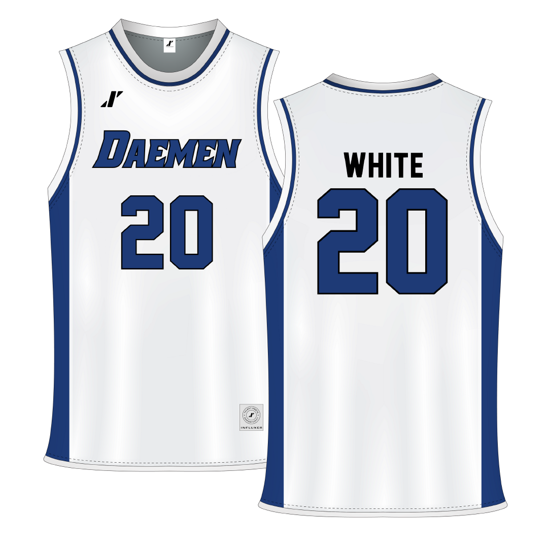 Daemen University White Wildcat Basketball Jersey - #20 Morgan White