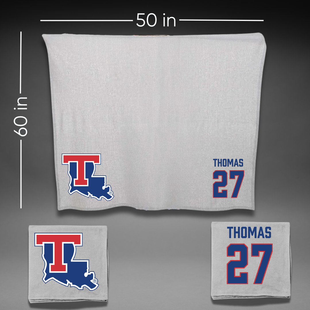Louisiana Tech University Football Gray Blanket - #27 Kolby Thomas