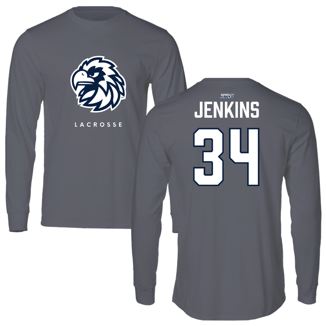 Monmouth University Lacrosse (M) Gray Performance Long Sleeve - #34 JJ Jenkins