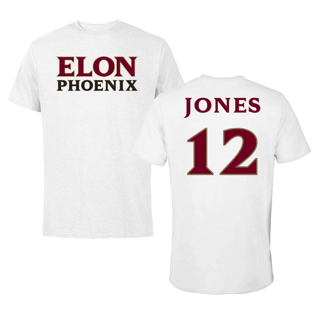 Elon University Football White Tee - #12 Eric Jones