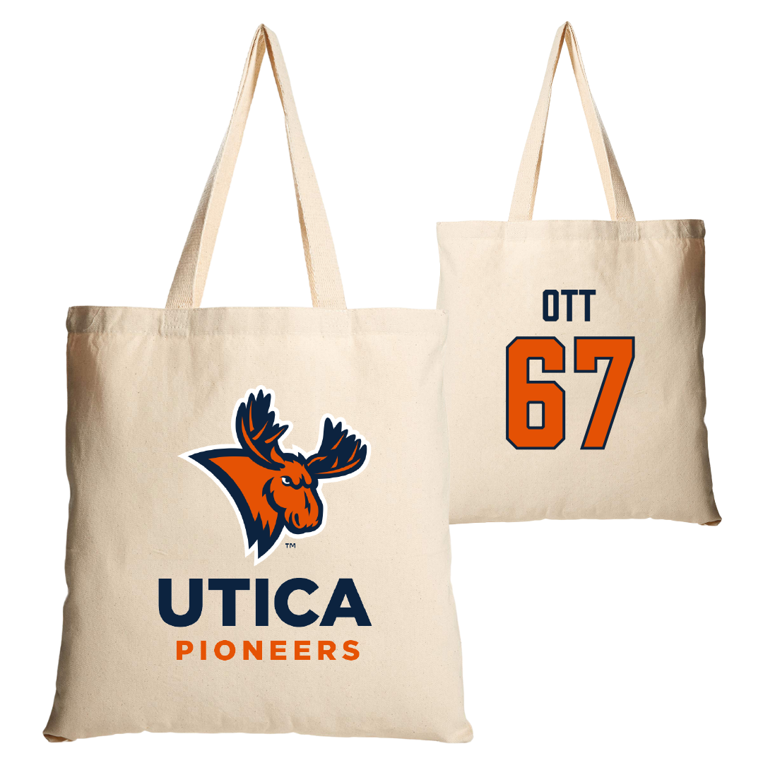 Utica University Football Tan Canvas Tote Bag - #67 Caiden Ott
