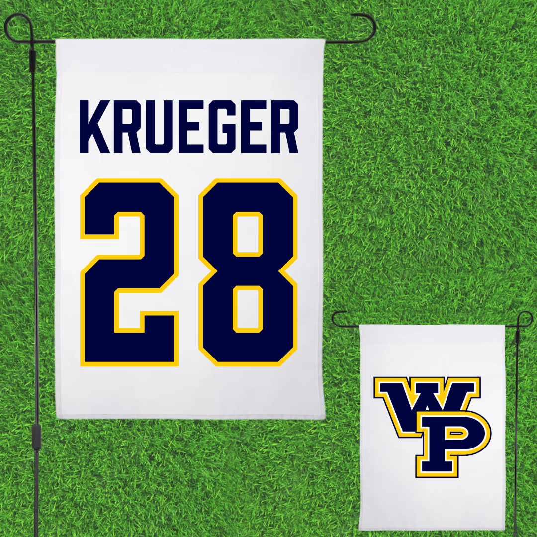William Penn University Baseball White Garden Flag - #28 Corbin Krueger