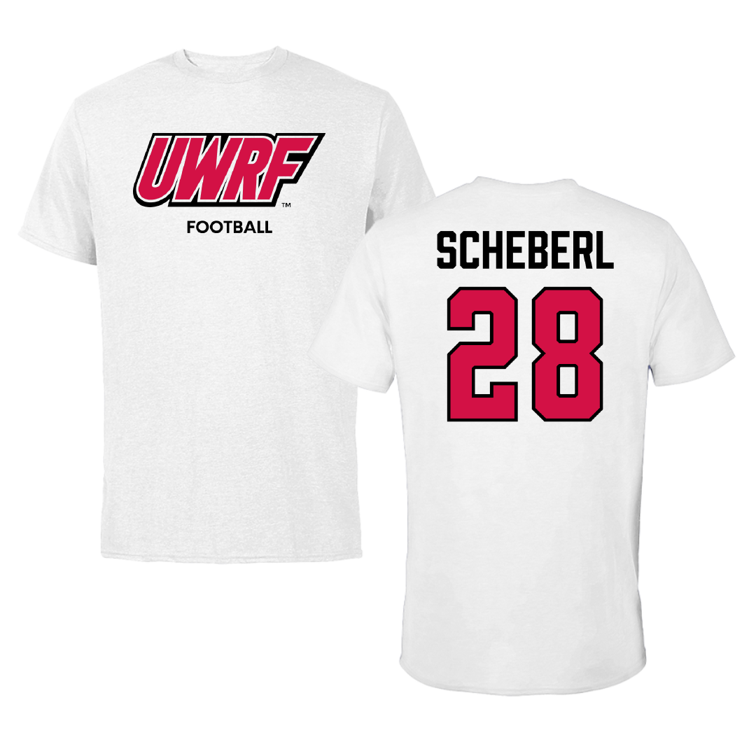 University of Wisconsin-River Falls Football White Block Tee - #28 Justin Scheberl