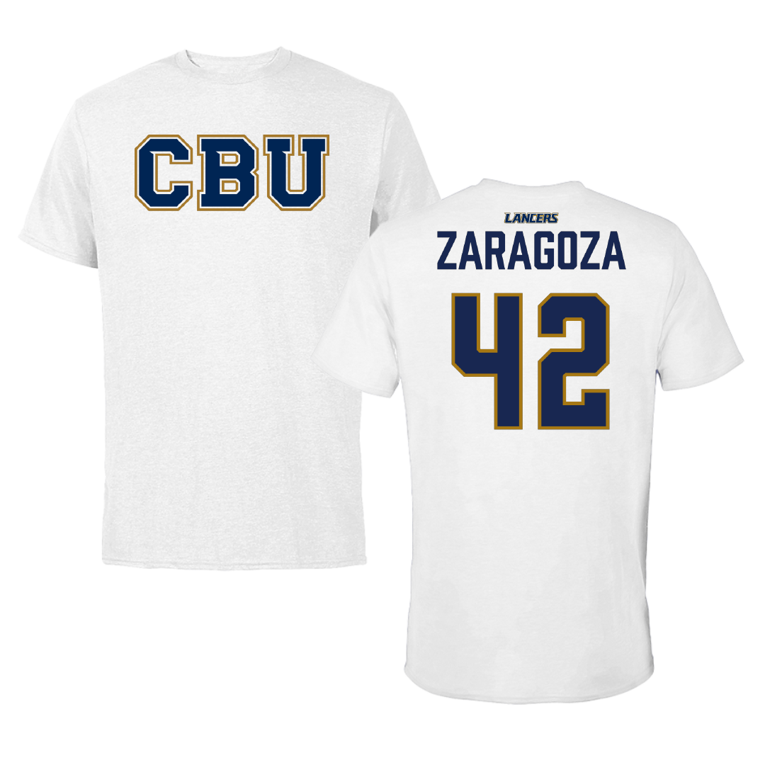 California Baptist University Stunt White Tee - #42 Kate Zaragoza