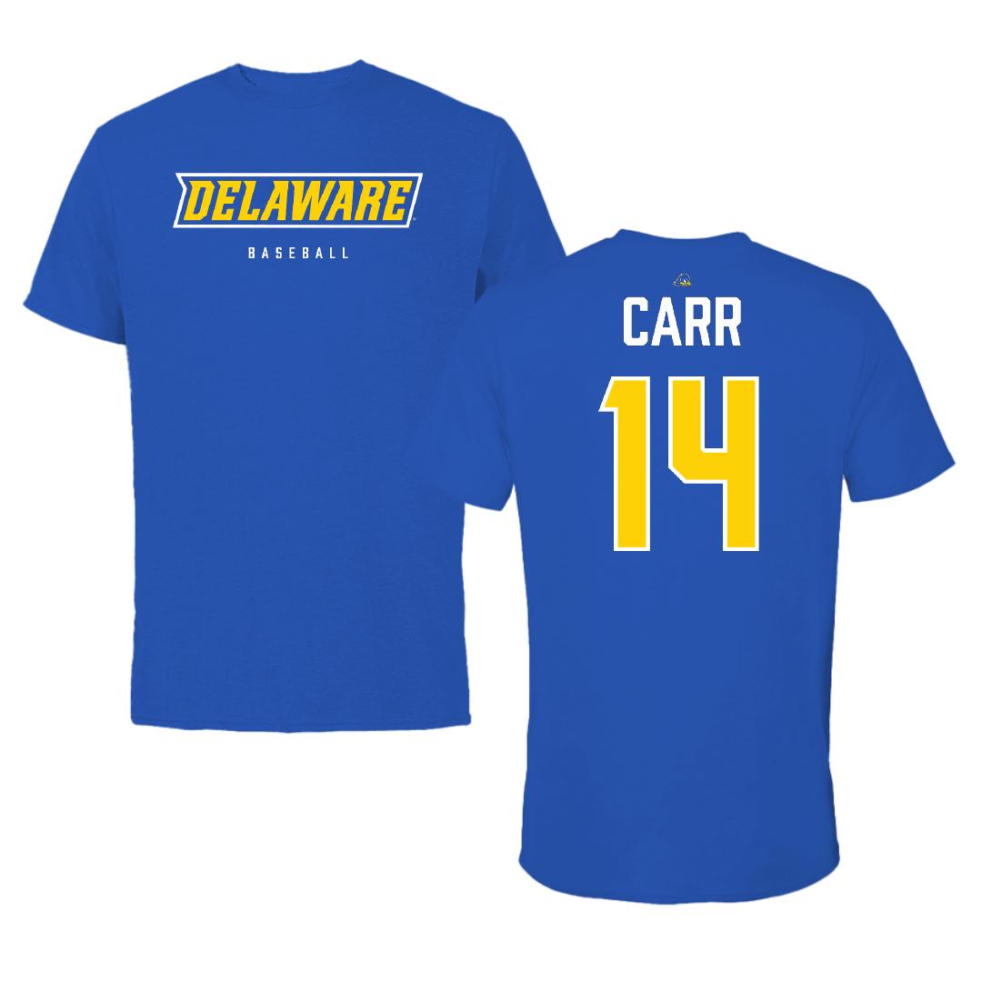 University of Delaware Baseball Blue Block Performance Tee - #14 Harry Carr