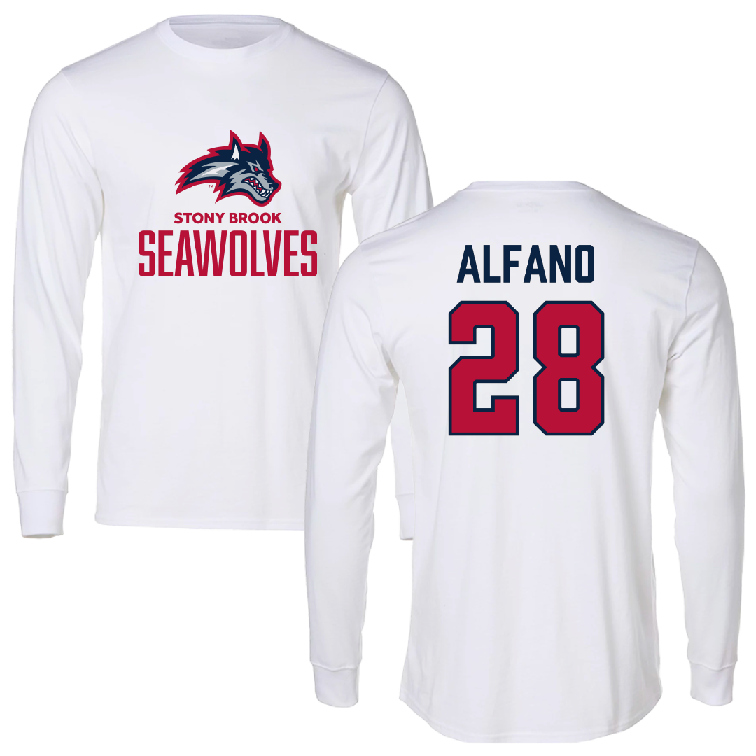 Stony Brook University Softball White Long Sleeve - #28 Josie Alfano