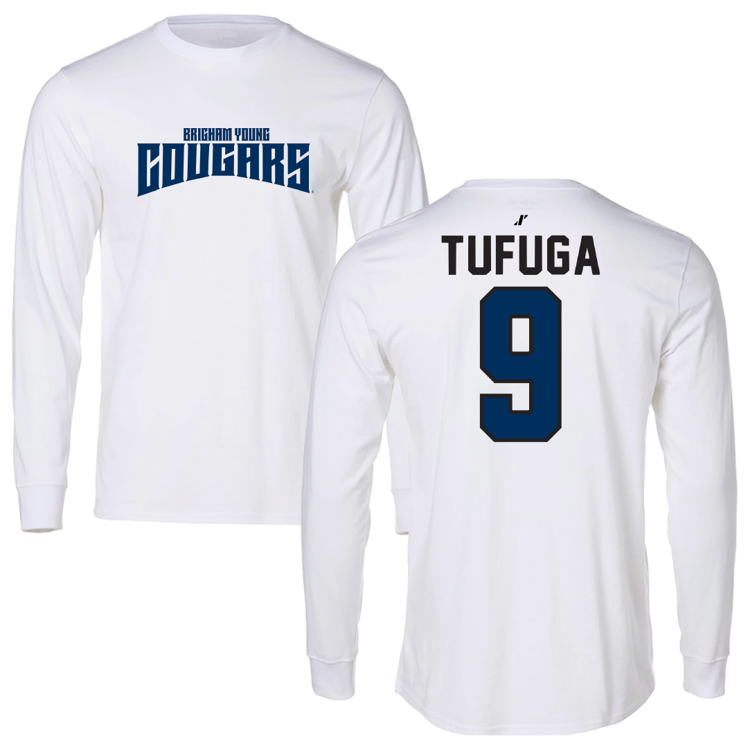 Brigham Young University Volleyball White Classic Performance Long Sleeve - #9 Teilon-Jonathan Tufuga
