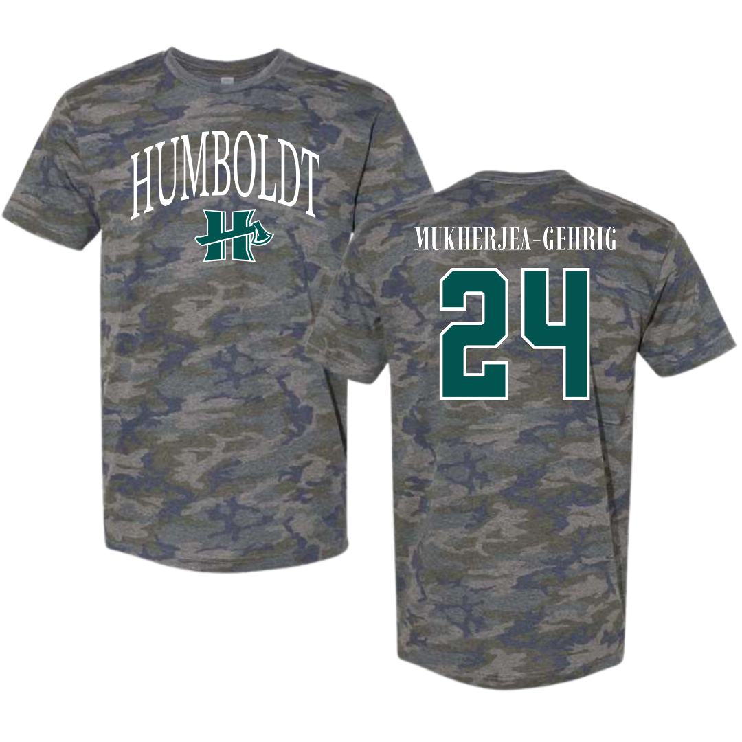 Cal Poly Humboldt Soccer Vintage Camo Tee - #24 Miles Mukherjea-Gehrig