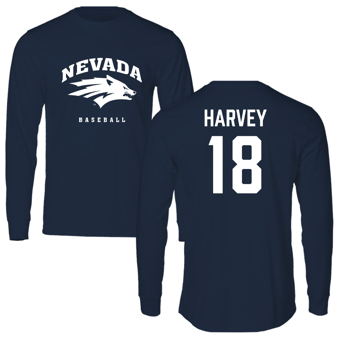 University of Nevada Baseball Navy Performance Long Sleeve - #18 Jake Harvey