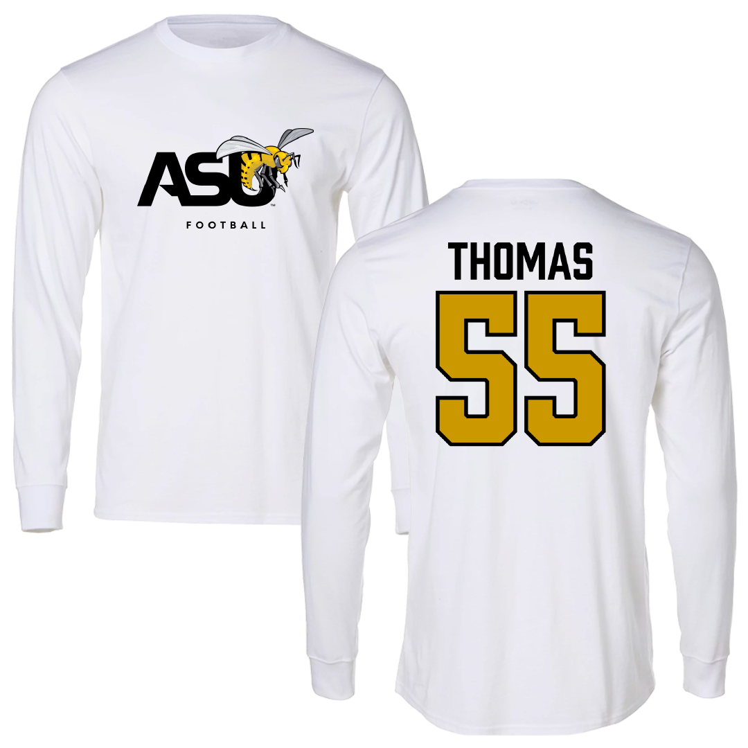 Alabama State University Football White Performance Long Sleeve - #55 Dezmon Thomas
