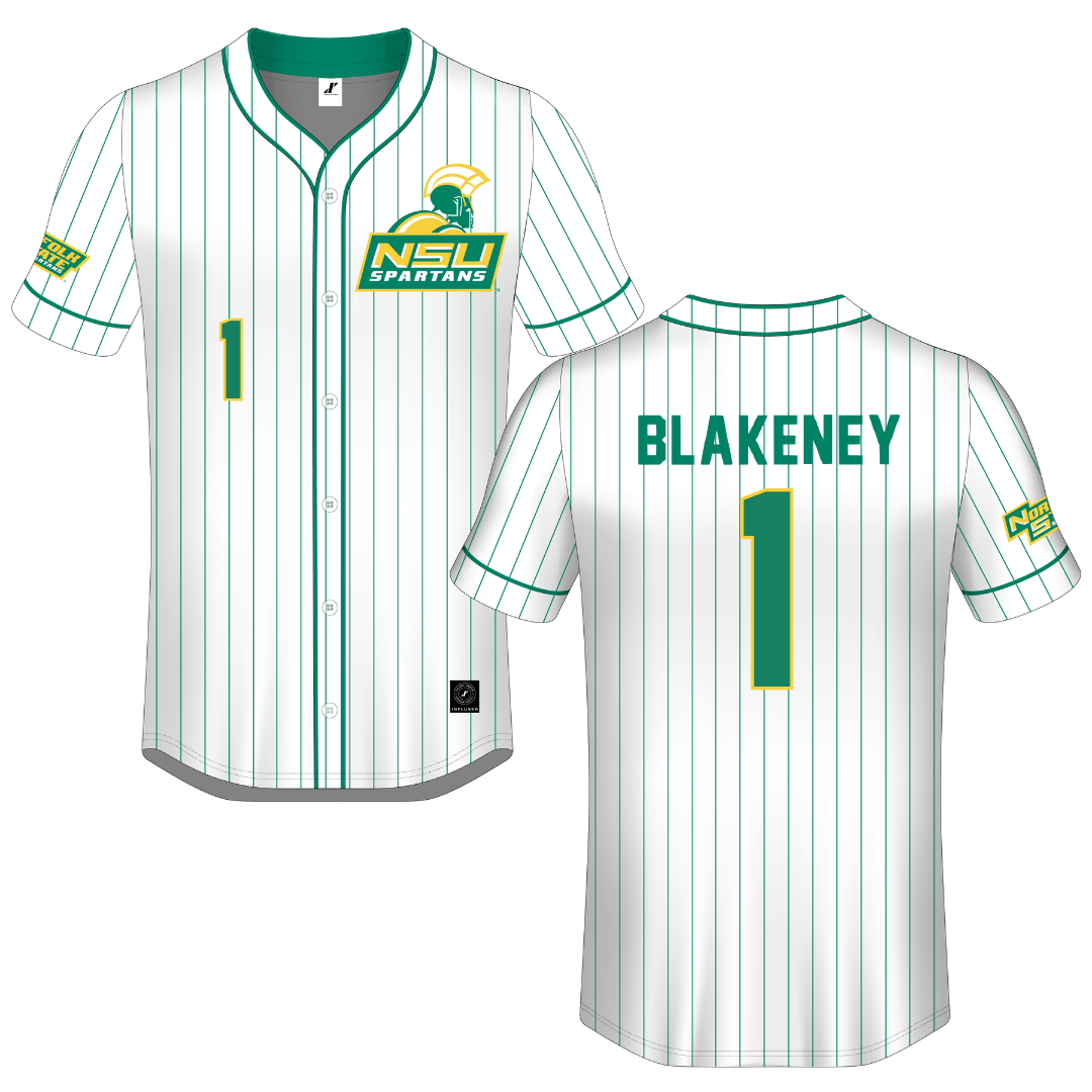 Norfolk State University White Pinstripe Button-Down Jersey - #1 Ethan Blakeney