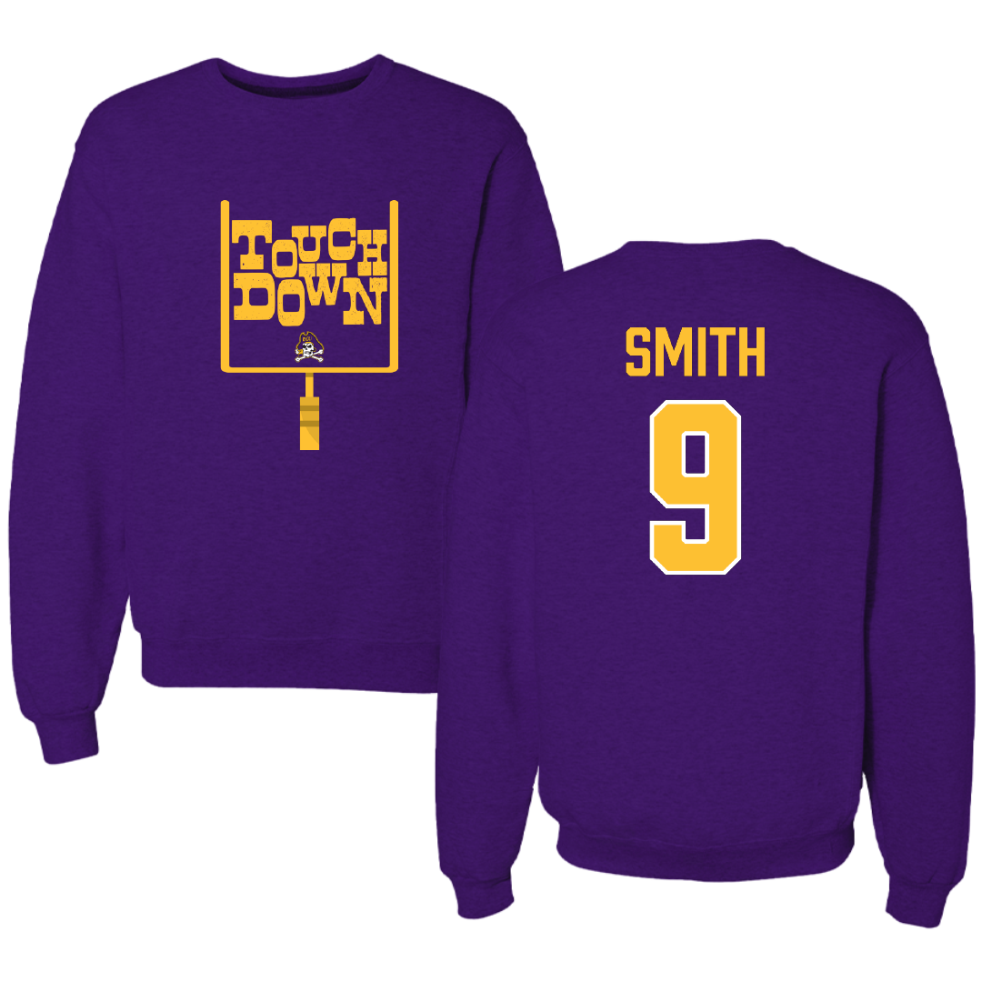 East Carolina University Football Purple Touchdown Crewneck - #9 Anthony Smith