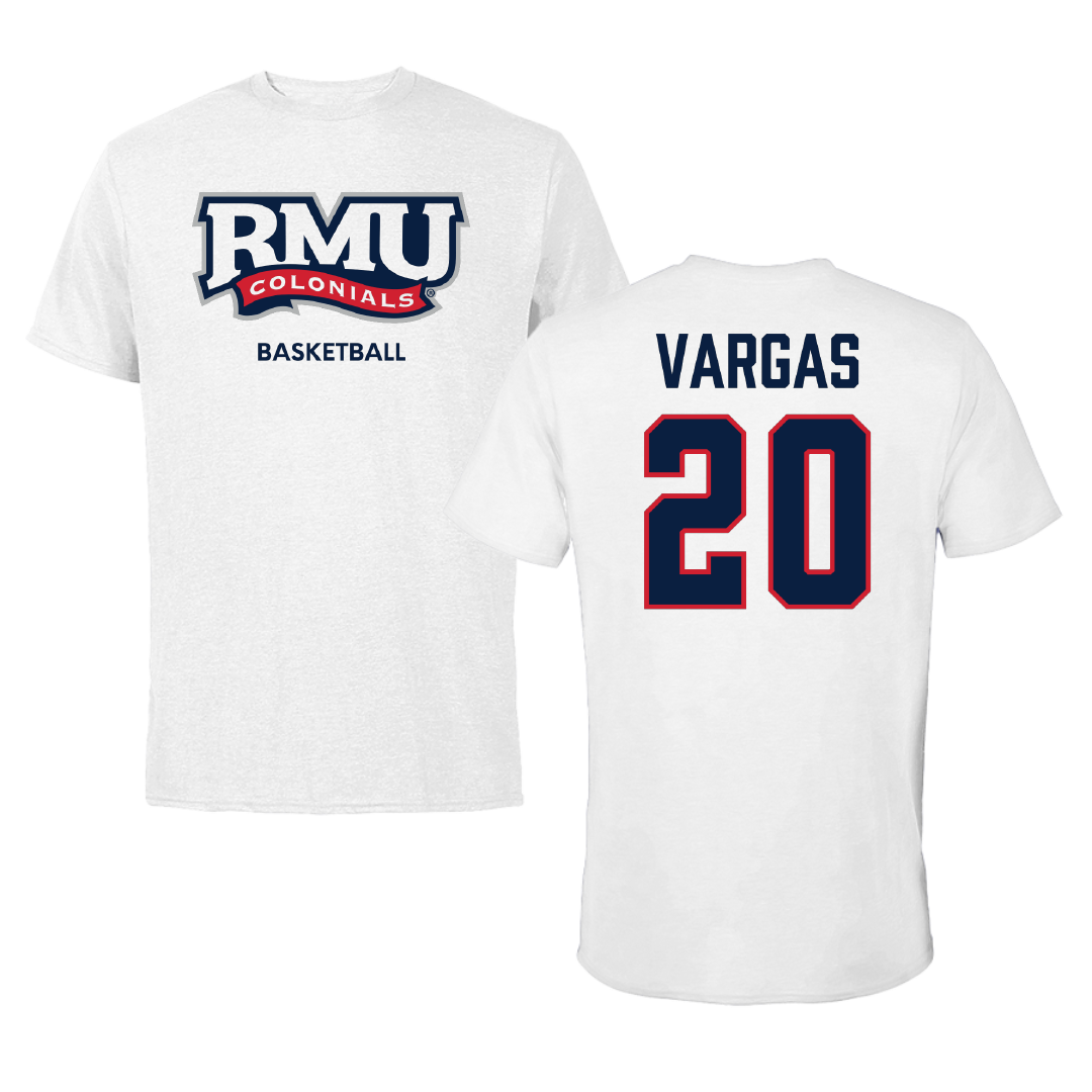 Robert Morris University Basketball (M) White Performance Tee - #20 Albert Vargas