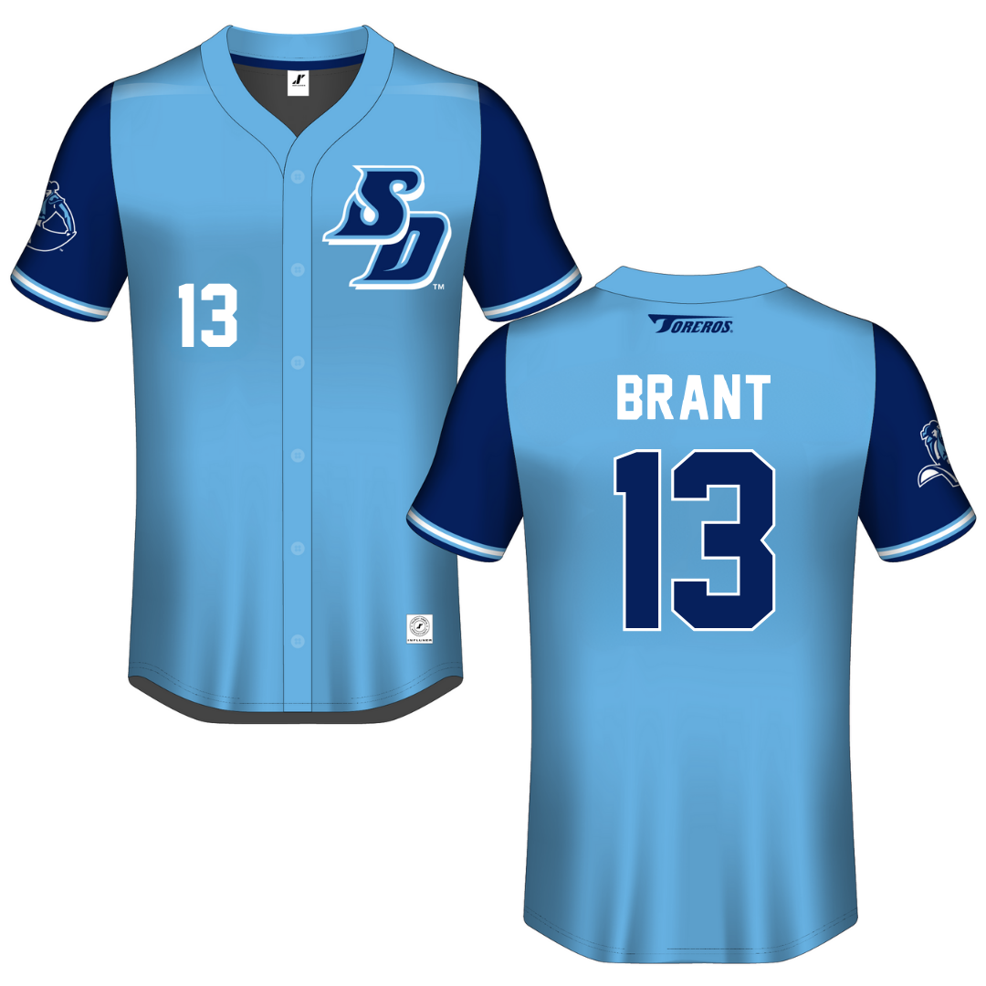 University of San Diego Blue Button-Down Jersey - #13 Phoenix Brant