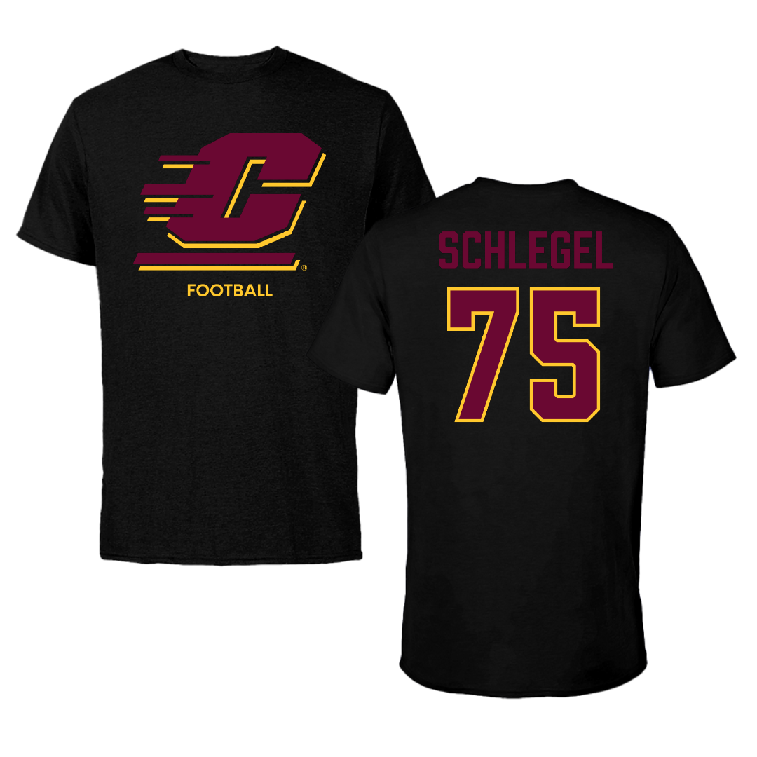 Central Michigan University Football Black Tee - #75 Blake Schlegel