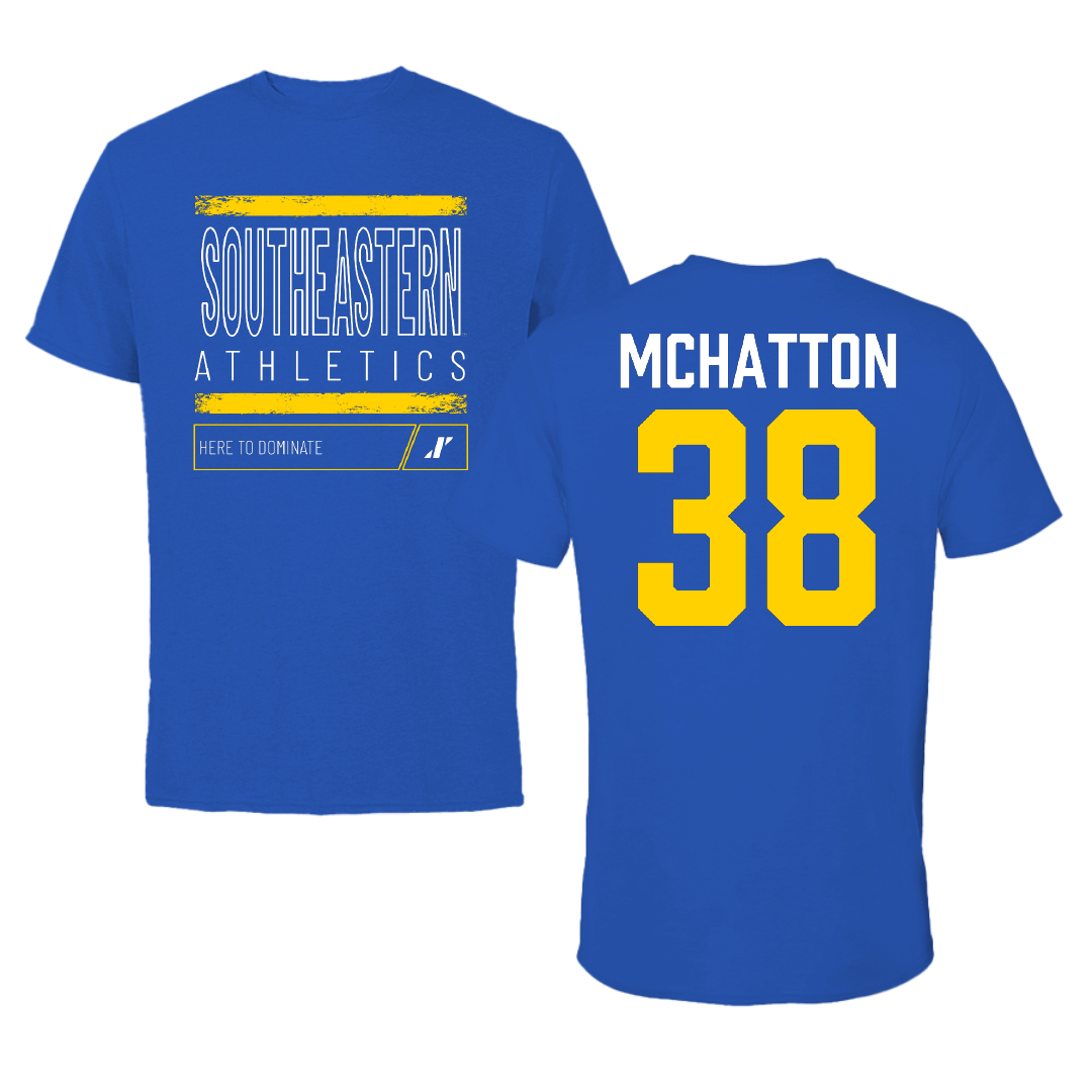 Southeastern Oklahoma State University Baseball Blue Dominate Tee - #38 Caden McHatton