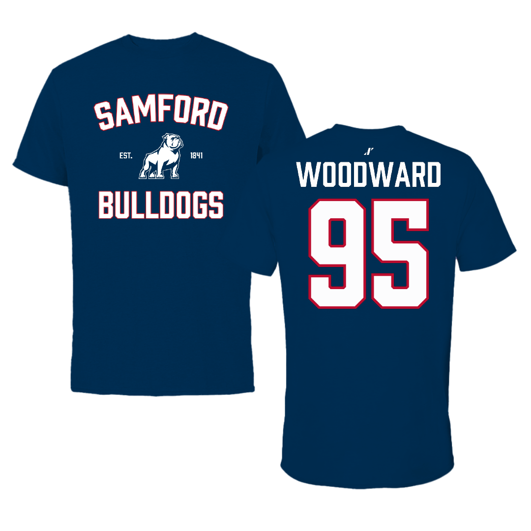 Samford University Football Navy General Tee - #95 Maxton Woodward