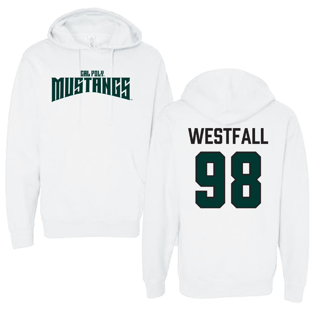 Cal Poly Football White Classic Hoodie - #98 Luke Westfall