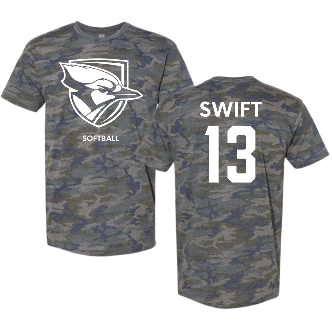 Elmhurst University Softball Vintage Camo Tee - #13 Keian Swift