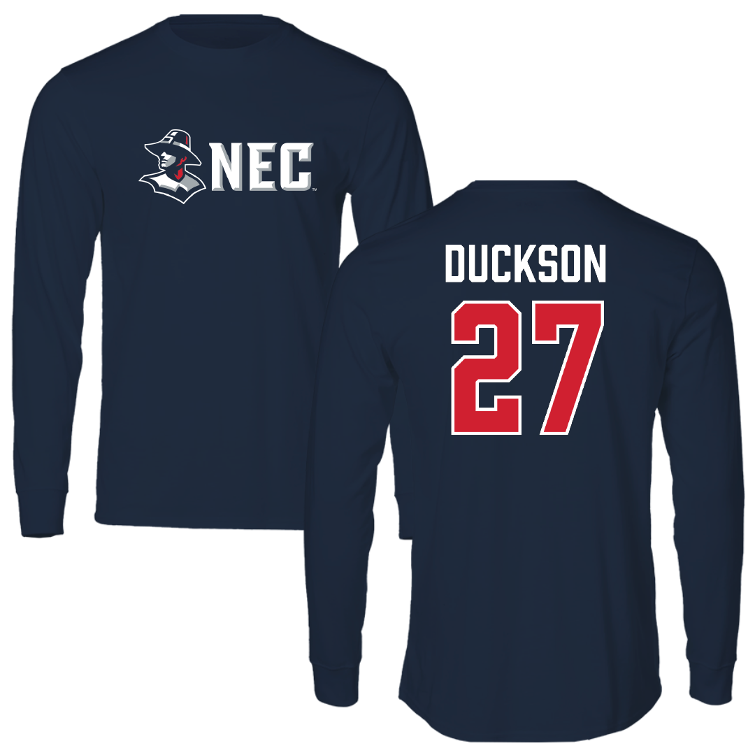 New England College Ice Hockey Navy Performance Long Sleeve - #27 Dylan Duckson