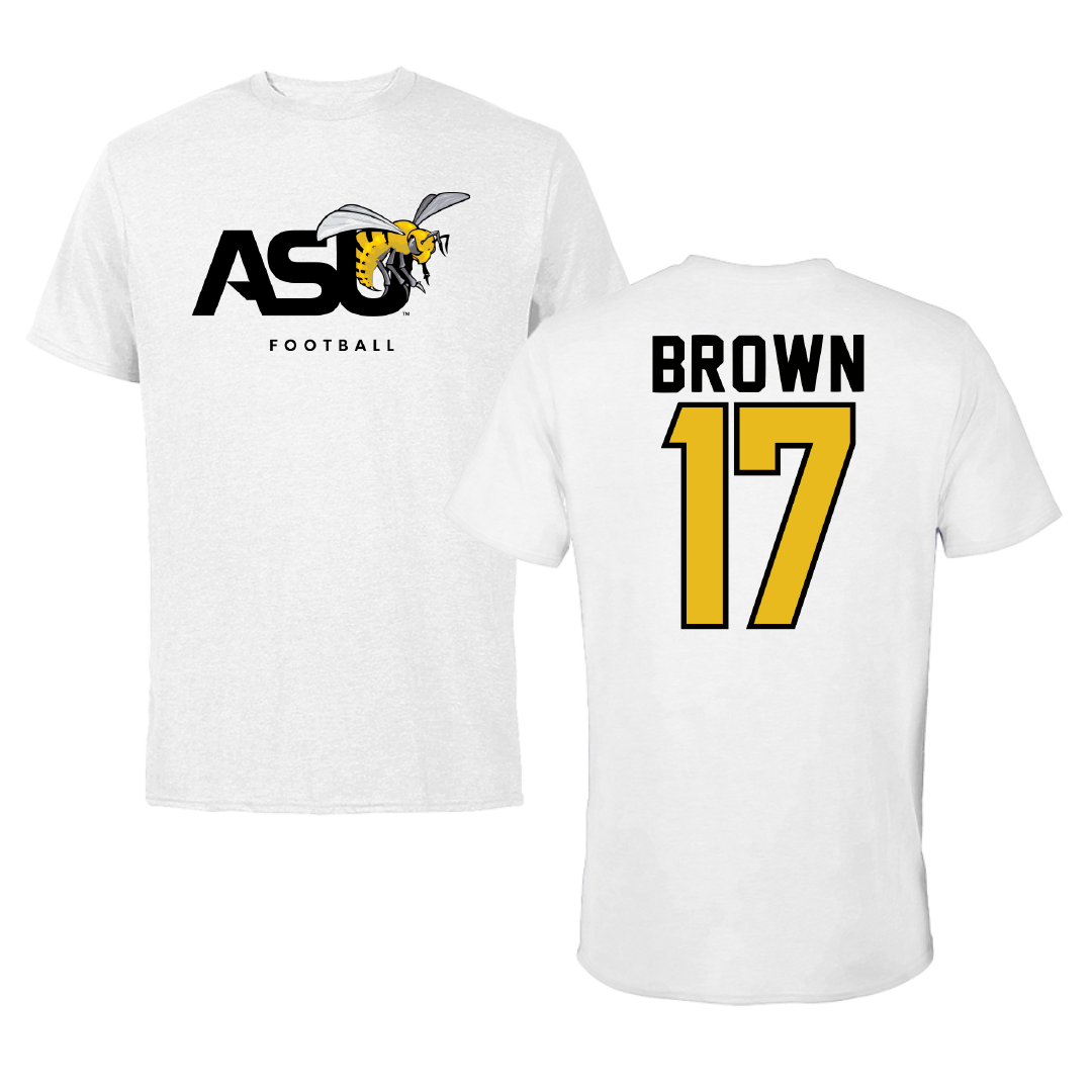 Alabama State University Flag Football White ASU Performance Tee - #17 Calvri Brown