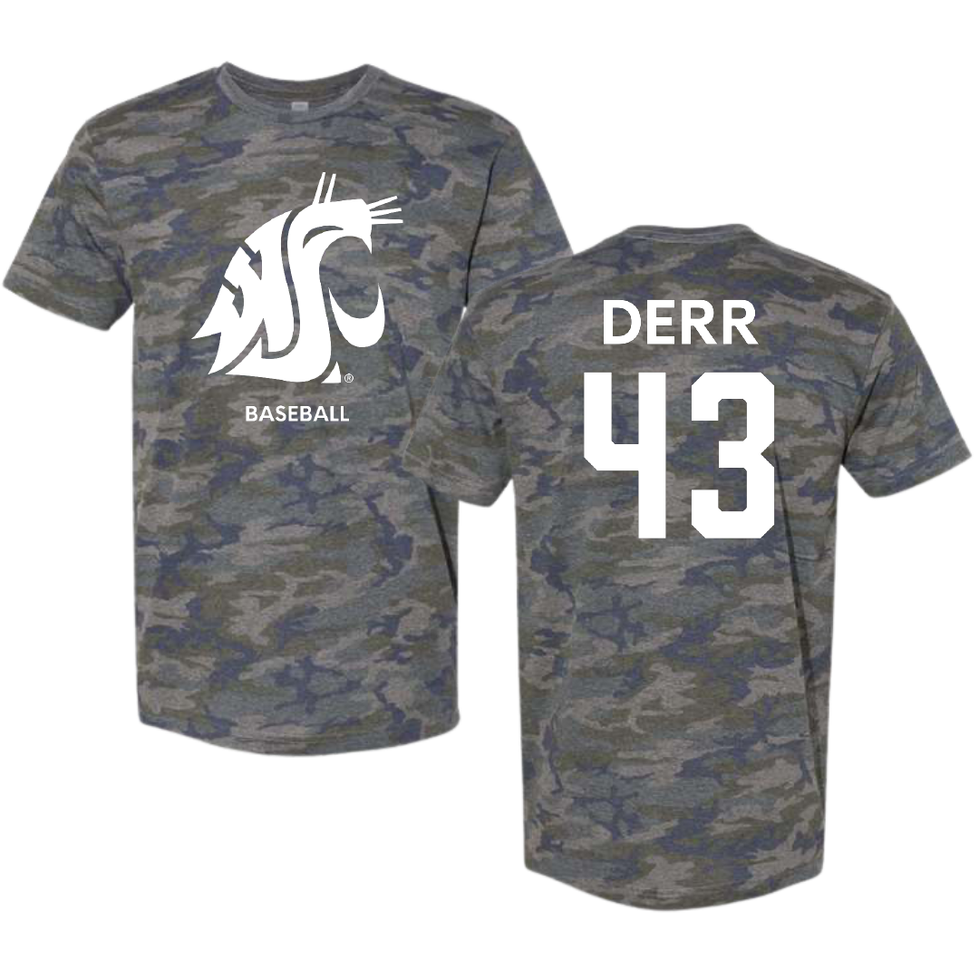 Washington State University Baseball Vintage Camo Tee - #43 Gavin Derr