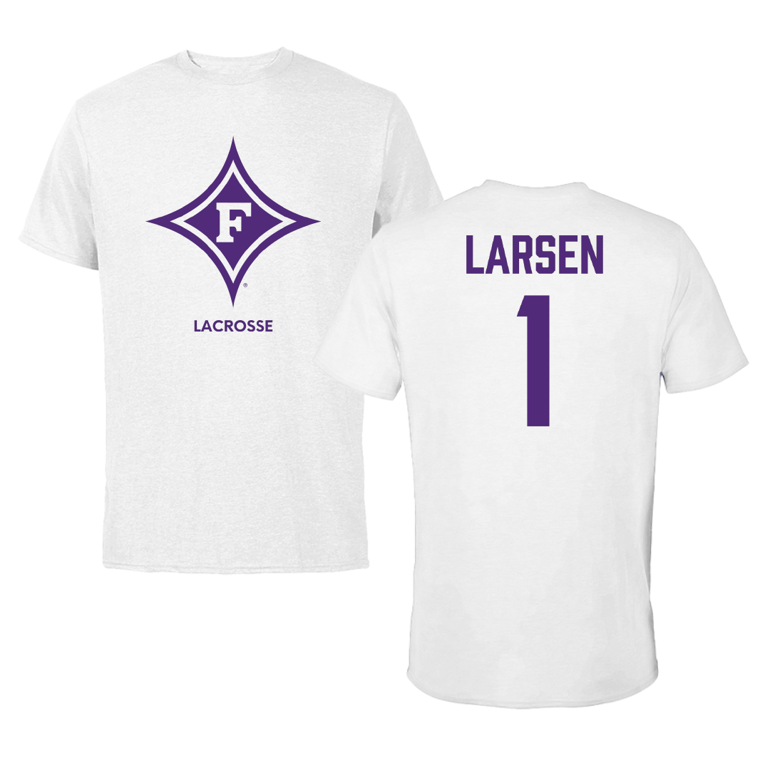Furman University Lacrosse (W) White Tee - #1 Cassie Larsen