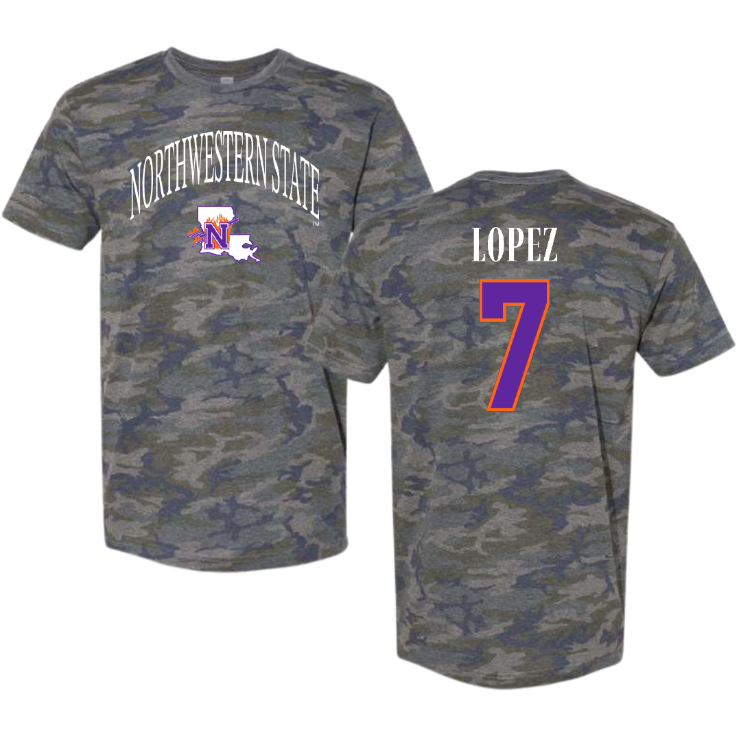 Northwestern State University Soccer Vintage Camo Tee - #7 Sabrina Lopez