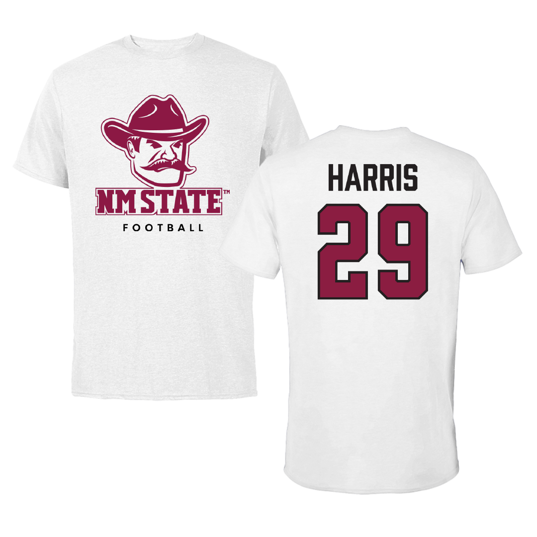 New Mexico State University Football White Tee - #29 Gavin Harris
