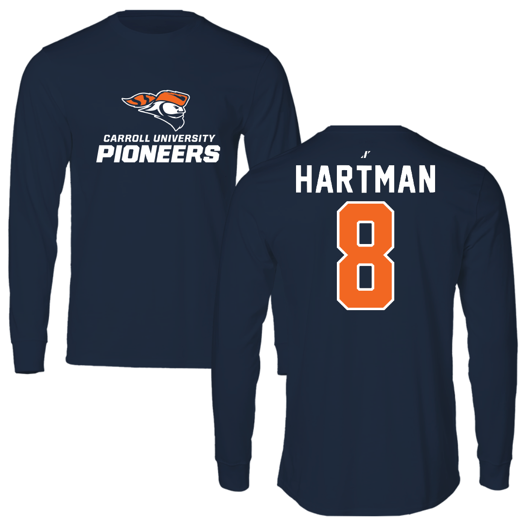 Carroll University Football Navy Performance Long Sleeve - #8 Hayden Hartman